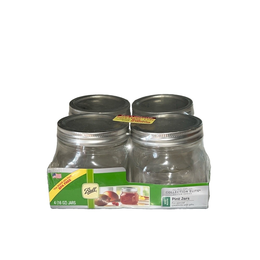 Ball Wide Mouth Squat Pint Mason Jars 4 Pack New Collection Elite Discontinued